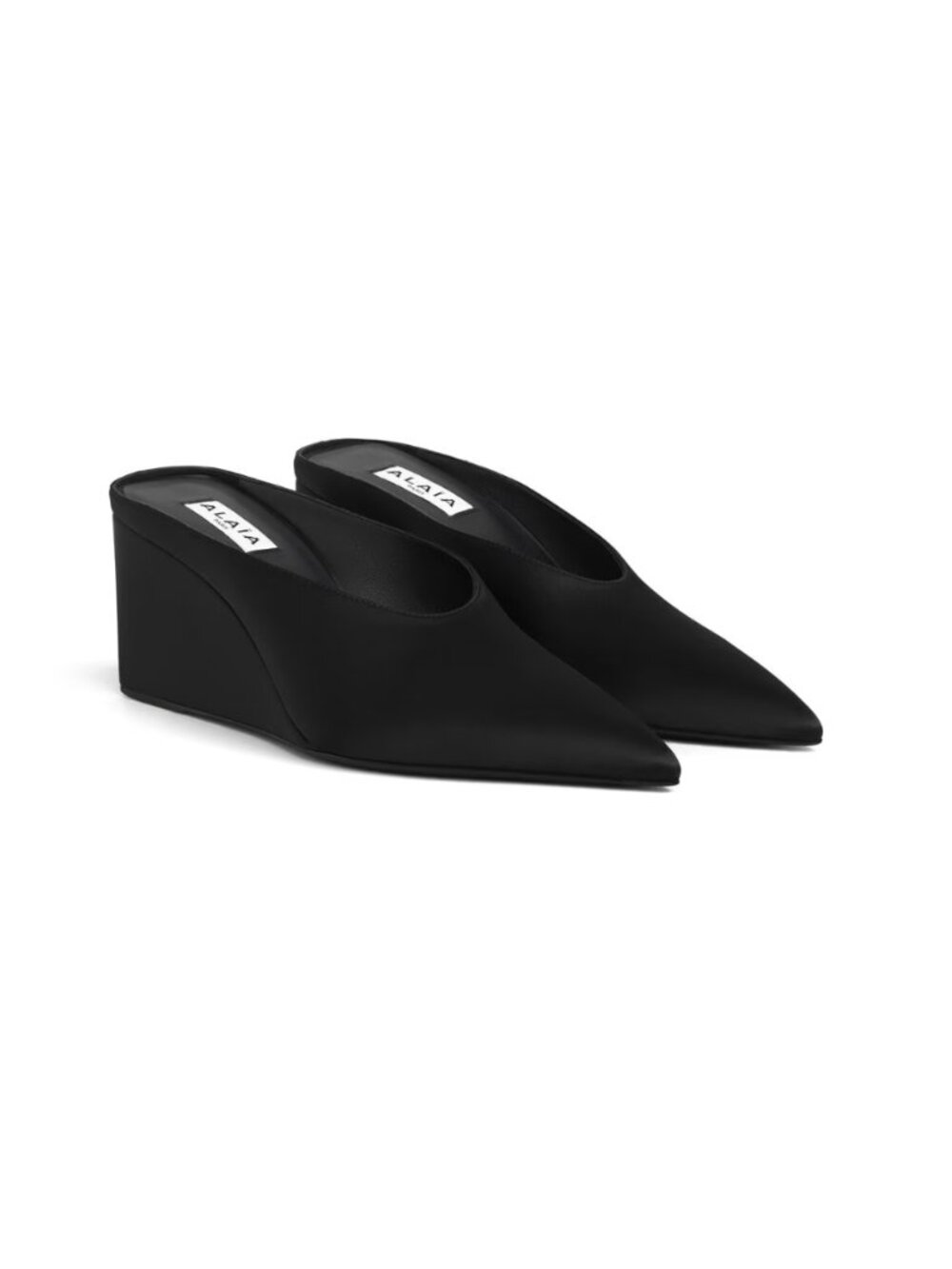 Share Alaïa Paris Cube Wedge Mules in Black Satin, Size 41 Brand New
